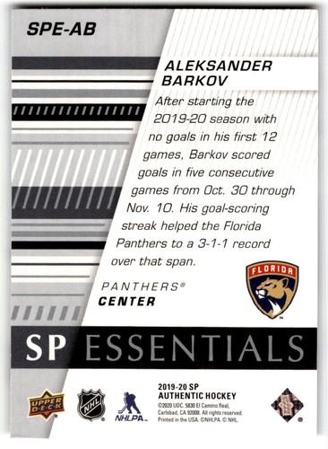 2019-20 SP Authentic Essentials Aleksander Barkov #SPE-AB Florida Panthers - Picture 2 of 2