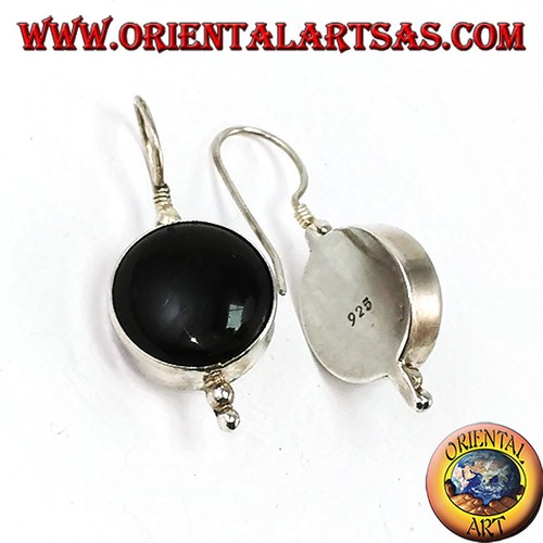 Pendientes D' Plata 925‰ Simple Con Ónix Redondo Grande - Imagen 3 de 4