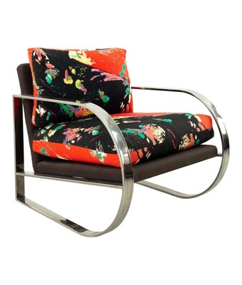 Milo Baughman Style Mid Century Chrome Upholstered Lounge Chair