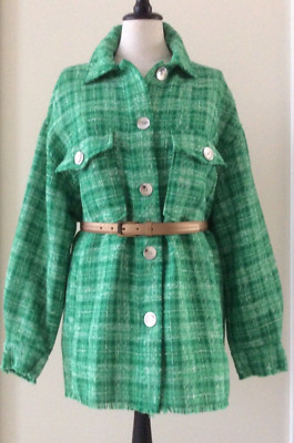 Zara Jacket Blazer grün Smaragd  S-M oversize 40-42 Struktur Boucle NWT Wow