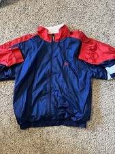 Vintage Men s Size Large Speedo Windbreaker Jacket Red Swimming Striped Blue