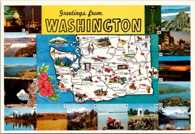 State Map & 16 Views Washington Vintage Postcard Spc17