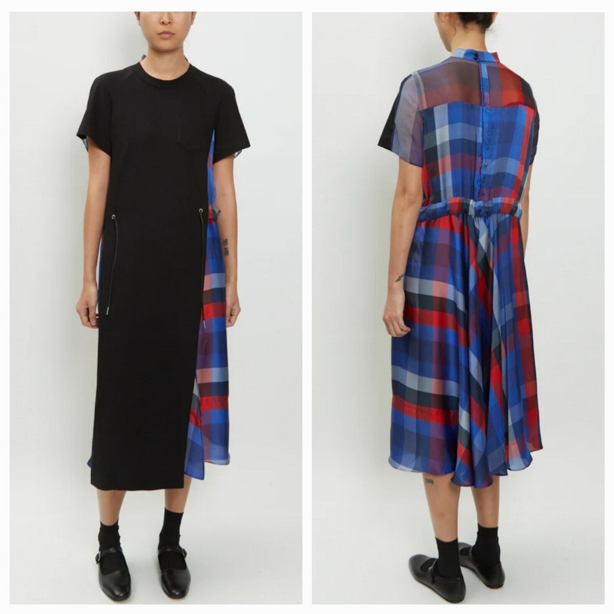 SACAI PLAID COTTON JERSEY MIDI DRESS, SIZE ??? | eBay SACAI PLAID COTTON JERSEY MIDI DRESS, SIZE ??? | eBay