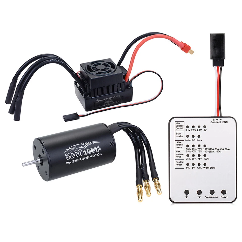 Waterproof 3660 2600KV 3300KV Brushless Motor 60A ESC for Traxxas 1/8 RC Car - Image 2 of 4