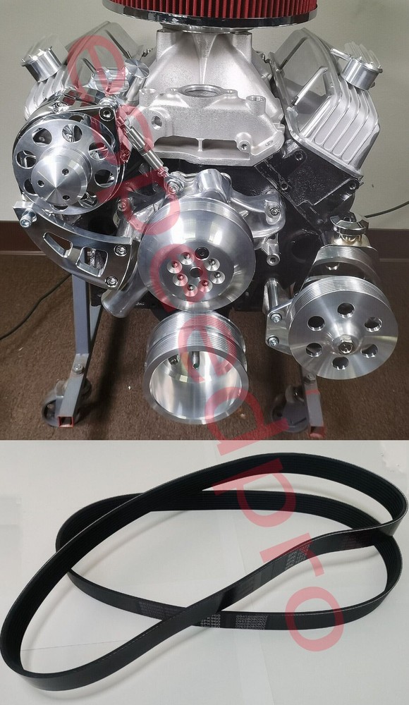 SBC Serpentine Belt Kit Power Steering Long Water Pump LWP Alternator High Mount
