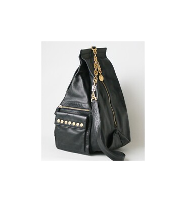 Rare Gianni Versace Black Leather Chain Sling Bag,Backpack