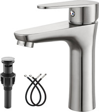 Bathroom Faucet Single Handle 1 Hole SUS304 Stainless Steel Deck Mount Lavatory