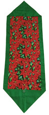 Christmas Poinsettia Table Runner Green  Red Holly Berry Holiday Home D cor 42"