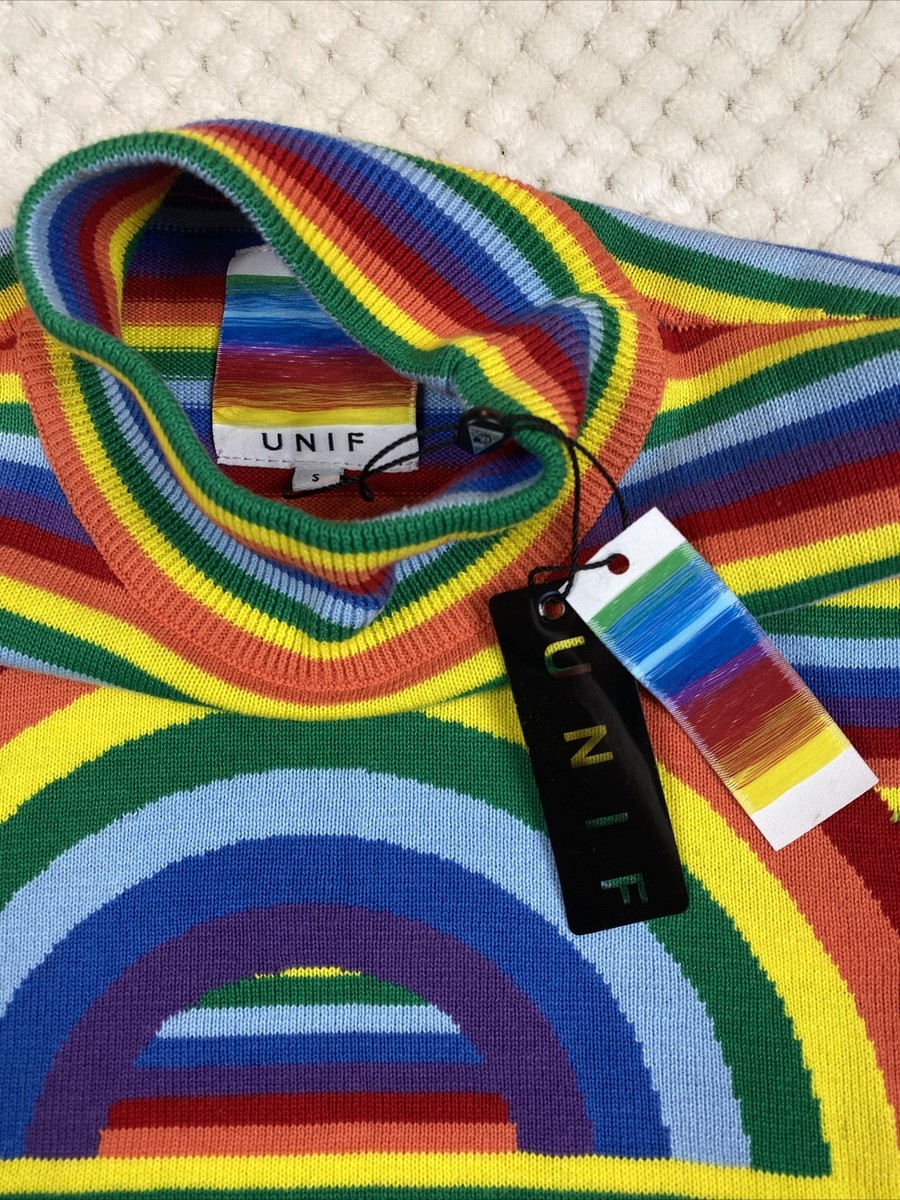 NWT UNIF Rainbow Shirt Womens Small 100% Cotton Rare Short Sleeve  