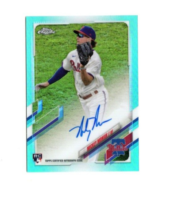 2021 Topps Chrome Baseball Mickey Moniak RC Aqua Refractor Auto #163/199