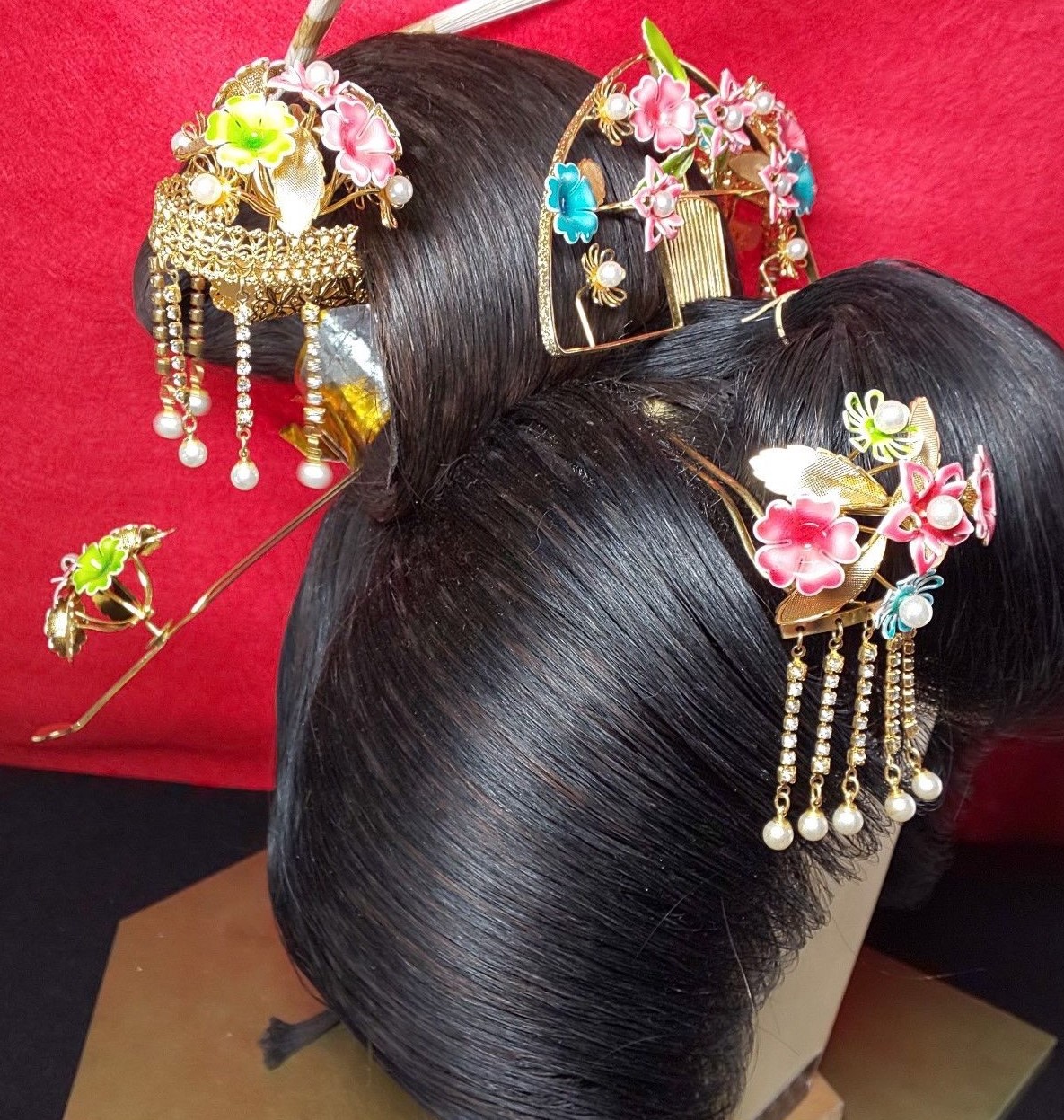 Vintage Japanese Bride Kanzashi Kushi Comb Flower Gold Hair Ornament