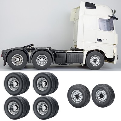 6Pcs Wheel Rims + 10Pcs Rubber Tires Set For 1/14 Tamiya RC Truck Car 6x6