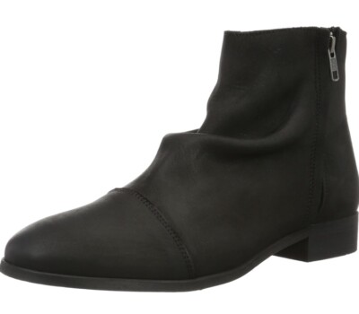 New Black Leather Ankle Boots Side Zipper Ruching 2” Block Heel Size 41 US Sz 10 New Men”s Black Leather Ankle Boots Side Zipper Ruching 2  main image 2