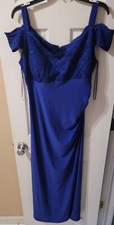R  M Richards Womens Off The Shoulder Dress Gown Blue Sequins Open Back Size 16