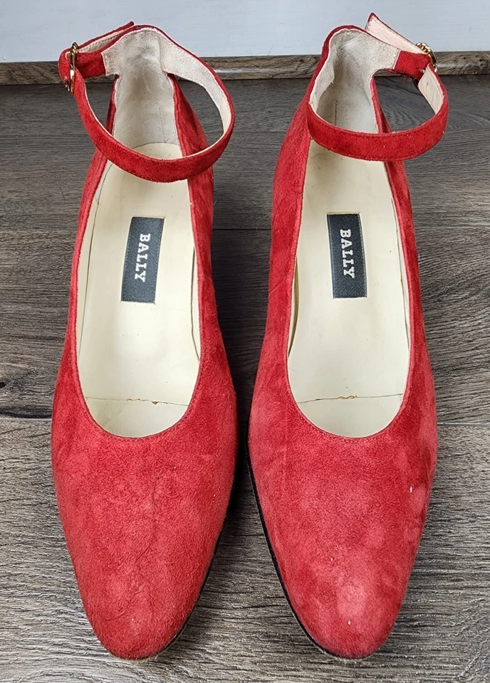 Bally женщин насос каблуки, красный, замша, лодыжки ремень, подкладка, размер: 7 M - Изображение 2 из 4