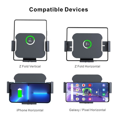 Chargeur de voiture sans fil pour Samsung Galaxy Z Fold 5 4 3 support de montage de voiture automatique - Photo 9 sur 15