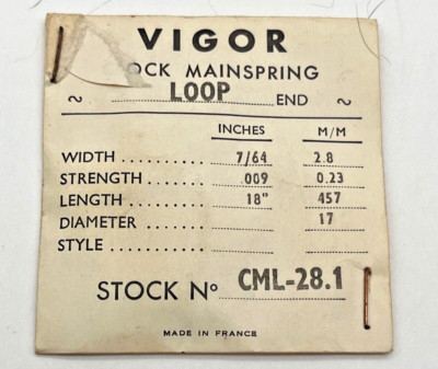 NOS Clock Mainspring CML-28.1, 7/64'' x .009'' x 18''  Loop End  (CM44)
