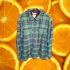 L.L. Bean Traditional Fit Green and Blue Insulated Flannel Jacket Size XL