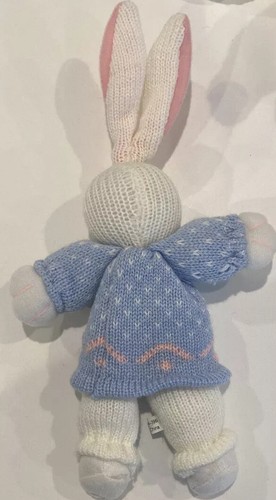 White Knit Easter Bunny Rabbit Stuffed Plush Soft Craft Cornerstone 11” Blue - Picture 2 of 3