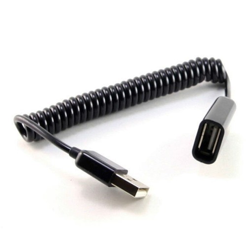 US USB 2.0 Type A Male to Female M-F Extension Curl Spring Wire Cord Cable Black - Picture 3 of 7