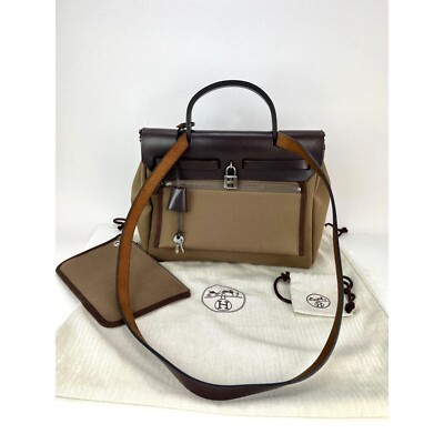 バッグ Vintage Hermes Her bag Size MM HERMES Herbag Zip PM Hand Bag Canvas 2way Black Auth am4398