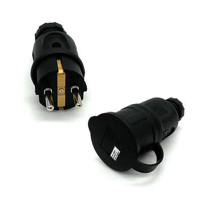 ARLI Schutzkontaktstecker + Schutzkontaktkupplung Deckel IP44 Netzstecker Strom