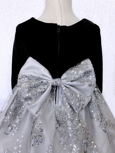 Black Velvet Long Sleeve Embroidery Mesh Flower Girl Dress Wedding Christmas 2 4 - Picture 10 of 42