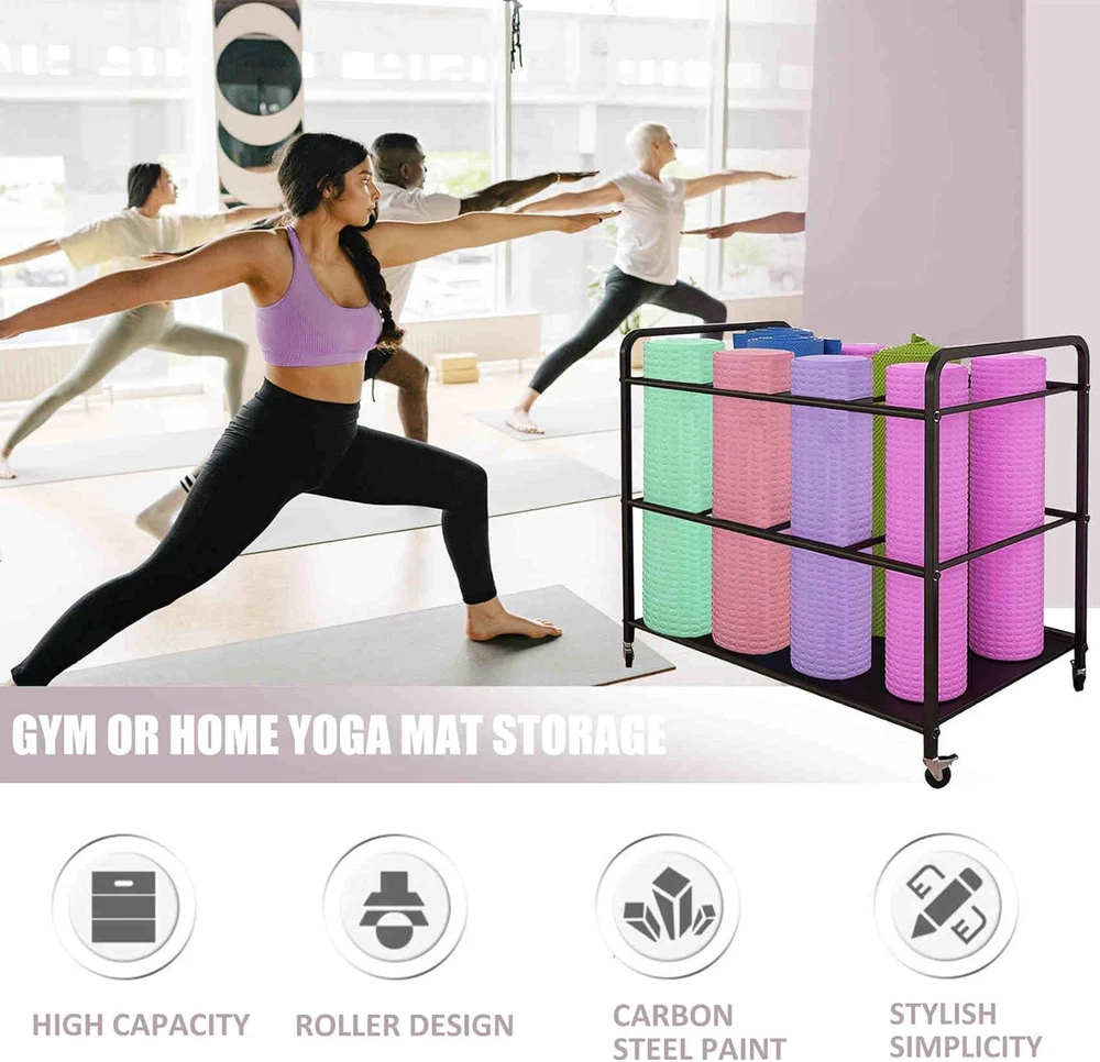 Yoga Mat Storage Rack Basket Workout Equipment Home Gym Storage Rack with Wheels Yoga Mat Storage Rack Basket Workout Equipment Home Gym Storage Rack with Wheels