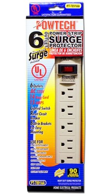 SURGE PROTECTOR 6 outlet POWER STRIP T Style 90° angLe Ivory POWTECH PT-7891AA