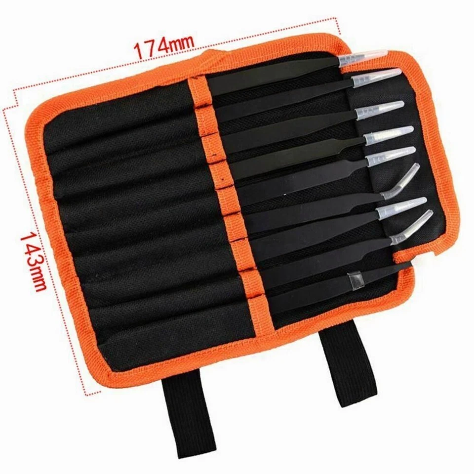 Juego de 10 pinzas antiestáticas de precisión ESD herramienta de acero inoxidable para electrónica Foto 3 de 4