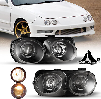Fits 1998-2001 Acura Integra Headlights Halo Projector Black Clear Replace Lamps