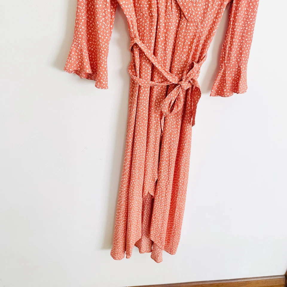 Hi There By Karen Walker Midi Wrap Dress Orange V-Neck Long Sleeves Size 12 L - image 4 of 4