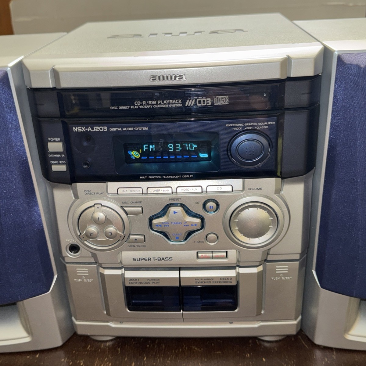 AIWA NSX-AJ203 Audio System 3-CD Changer VTG Boombox W/ Remote