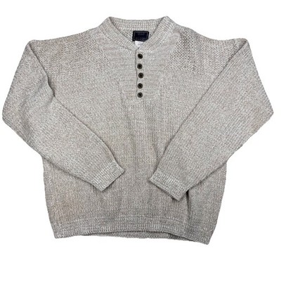 Marled Cotton Henley Sweater Chunky Knit Fisherman Coastal 90s Y2K 2XLT Big Tall