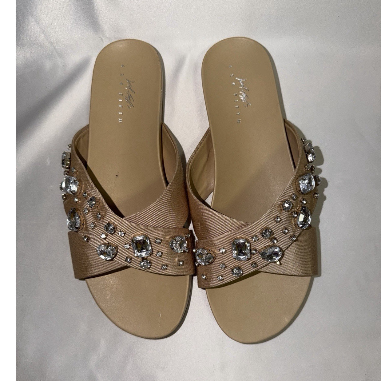Marc Fisher Beige Rhinestone Strap Slide Sandals Synthetic Women's Size 9.5 M