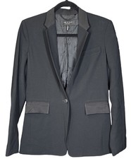Rag Bone Black Blazer Jacket Contrast Lapel Single Button Mob Wife - Size 4