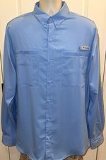 Columbia PFG Men  s Blue Omni-Shade Fishing Vented L/S Button Down Shirt Size L