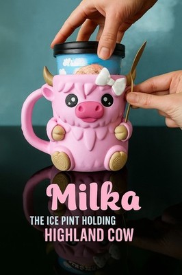 Milka the Highland Cow Ice Cream Holder   Fits Pint Size   Eco-Friendly