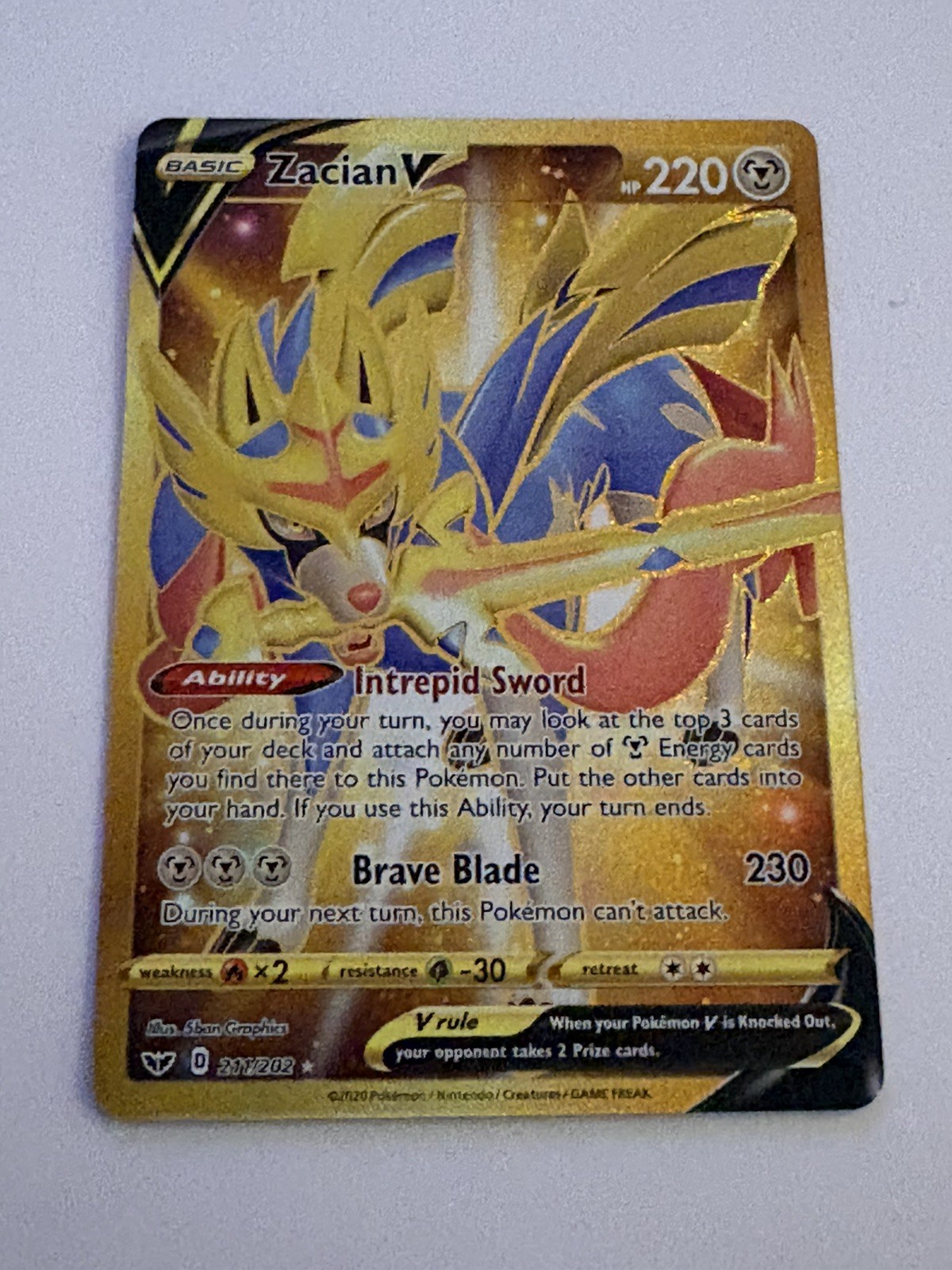 Zacian V (Secret) 211/202 SWSH01: Sword & Shield Base Set NM