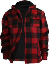 Heavy Thick Flannel Plaid Jacket Sherpa Fleece Lined Hoodies for Men Zip up Wint