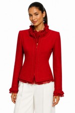 St. John Evening Size 8 Luxury Red Wool Silk Ruffle Knit Jacket