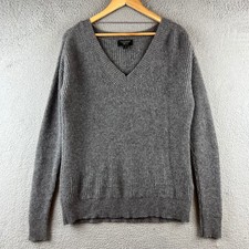Charter Club Luxury Women Gray 100 Cashmere Ribbed V-Neck Sweater Size S