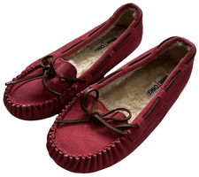 MINNETONKA Cally Pink Suede Leather Slippers Moccasins 4017 Womens 9 NEW W/O BOX