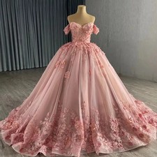 Pink Quinceanera Dresses Off Shoulder Floral Pearls Appliques Sweet 16 Ball Gown