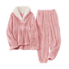 Womens Fluffy Pajamas Set Fleece Pullover Pants Oversized Plush Sleepwear Coz...