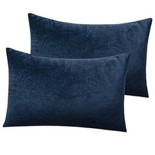 2 Pack Zippered Velvet Queen Pillowcases, 30" x 20" Pack of 2 Navy Blue