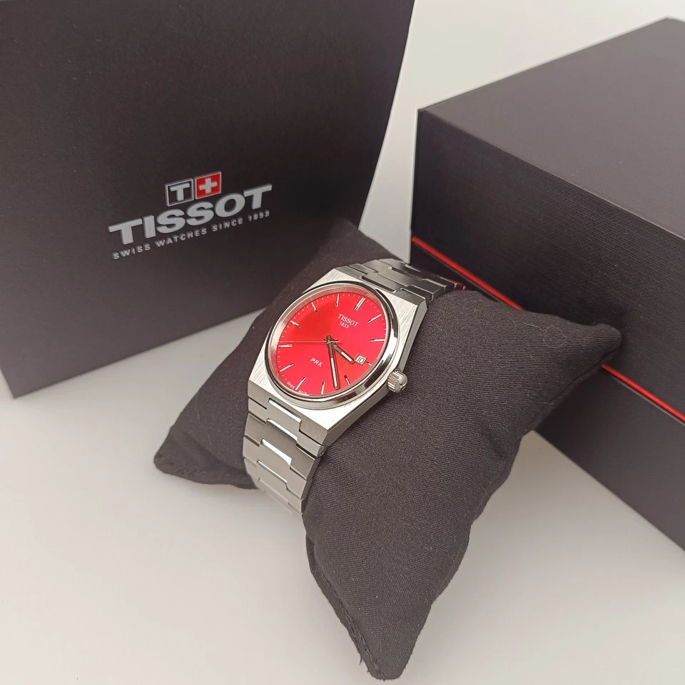 Швейцарские кварцевые часы Tissot PRX 40 мм красный циферблат нержавеющая сталь T137.410.11.421.00 - Изображение 4 из 4