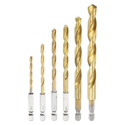 6pcs Twist Drill Bit 3-10mm Dia 78-131mm 1/4'' Hex Shank High-Speed Steel Bits