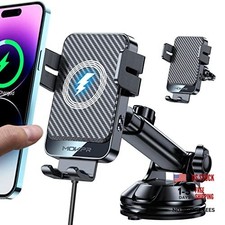 Wireless Car Charger, 15W Fast Charging Auto-Clamping Car Mount Universal Grey