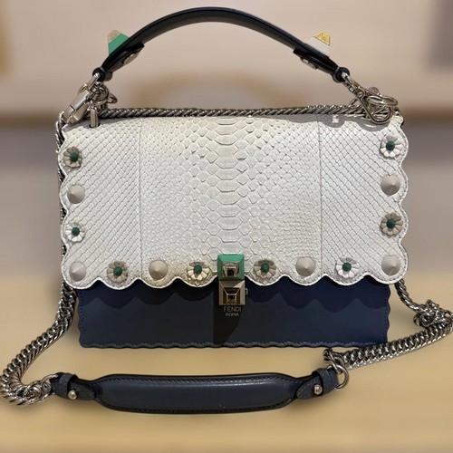 Fendi SnakeSkin Shoulder Bag White/Navy Pre-owned From Japan